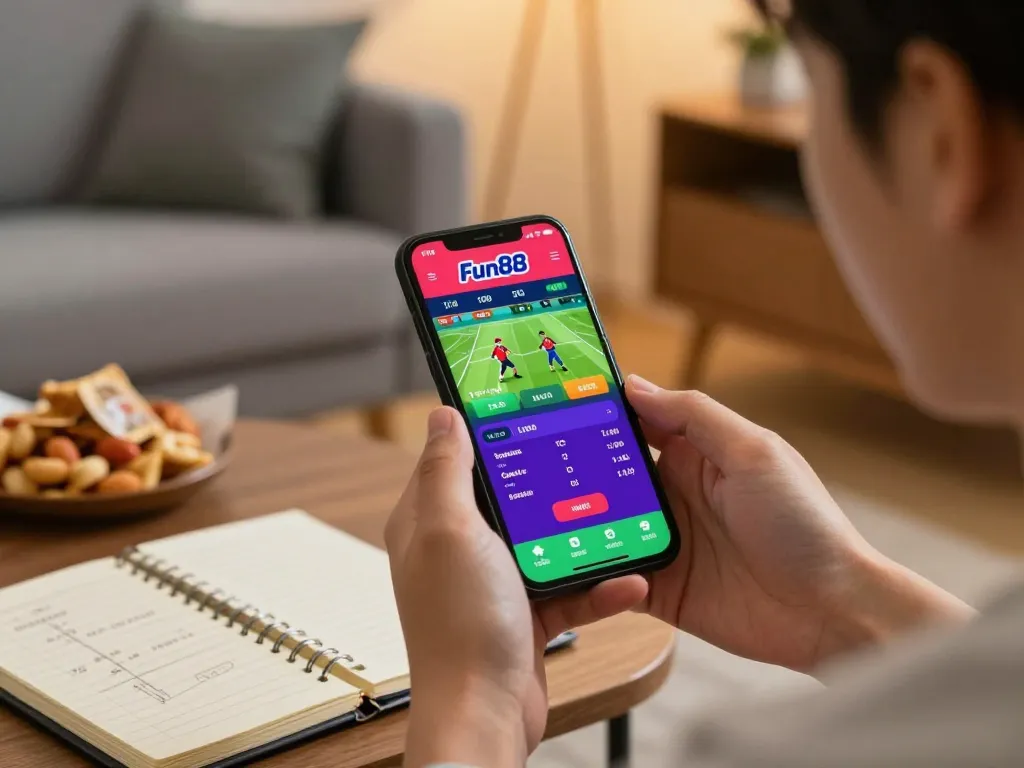 Experience Fun88 sports betting excitement on mobile in a cozy home setting