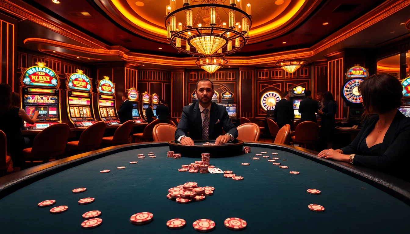 Người chơi tham gia một ván poker đầy hồi hộp tại một casino sang trọng, thể hiện không khí cá cược đầy phấn khích của BetVIP.