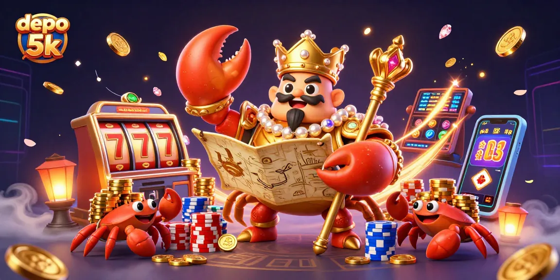 Experience thrilling gaming with depo 5k, featuring golden crab emperor and lucky slot elements.