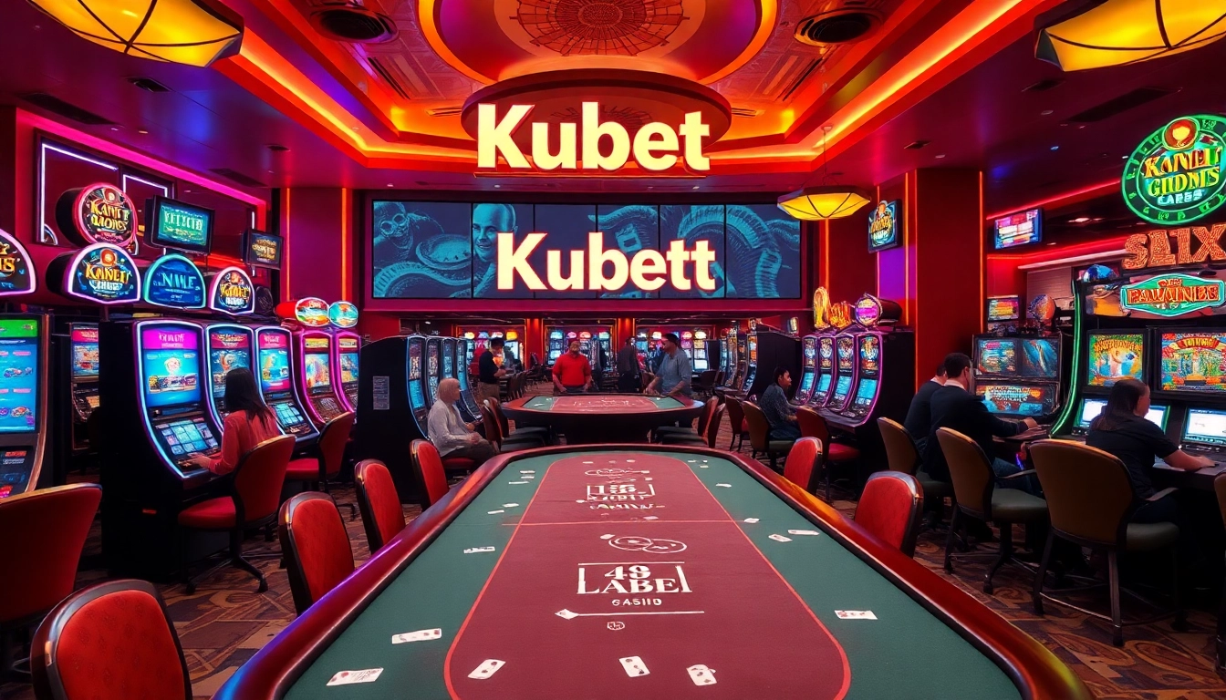 Gamblers enjoying vibrant slots and tables at Kubet Casino, capturing the excitement of gameplay.
