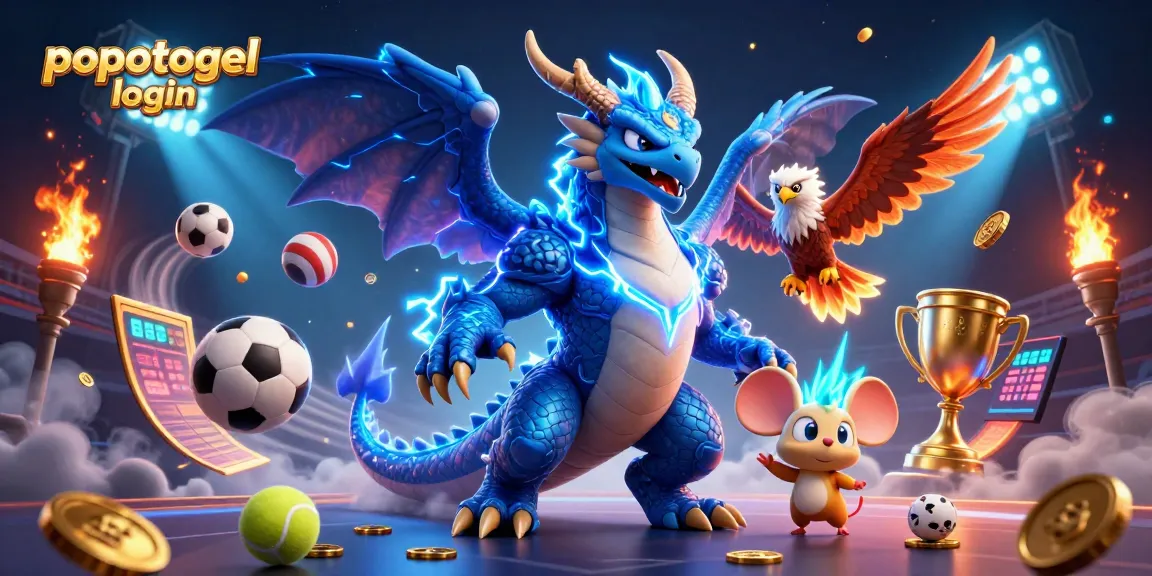 Experience the excitement of popotogel login with a thrilling 3D illustration featuring dynamic gaming elements.