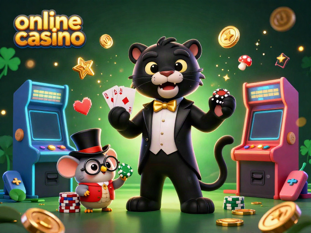 Experience vibrant online casino action with a panther dealer, owl assistant, and lucky mouse in a captivating scene.