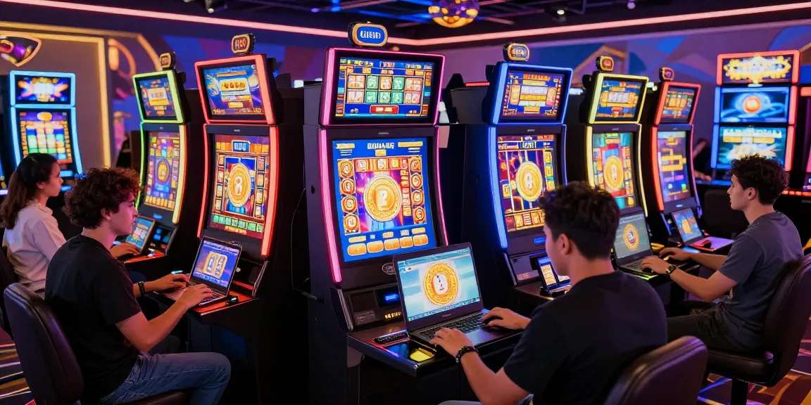 Exciting situs slot online gaming scene with diverse players engaged in vibrant digital slots.