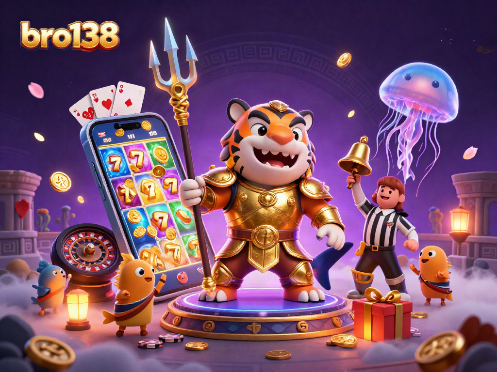 Bro138 menampilkan slot jackpot dengan hiu berarmor di koloseum bawah laut.