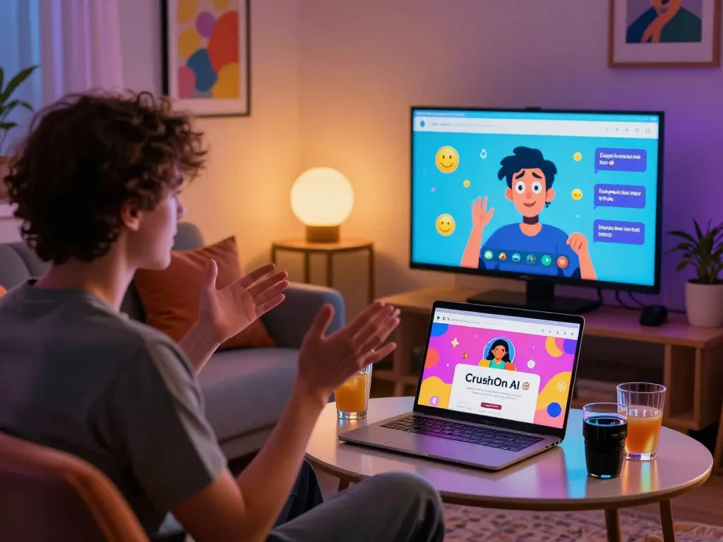 Engaging 18+ AI chat scene with vibrant interface during cozy conversation.