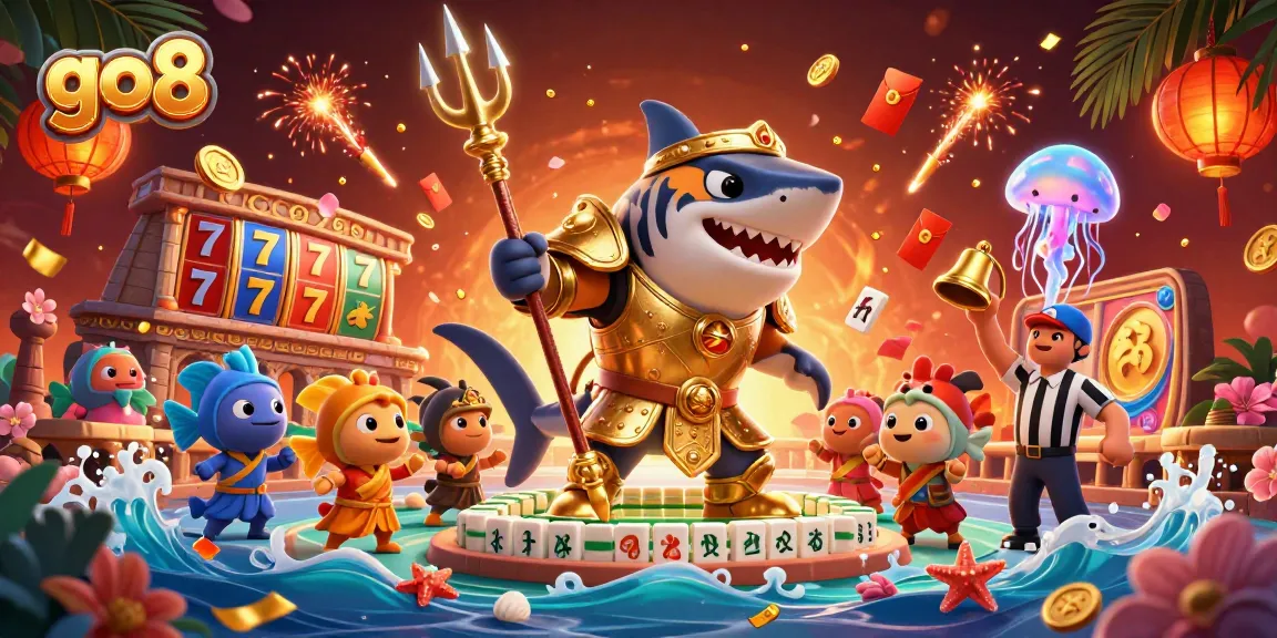 Experience the thrill of go8 with a dynamic underwater casino scene featuring a gladiator shark.