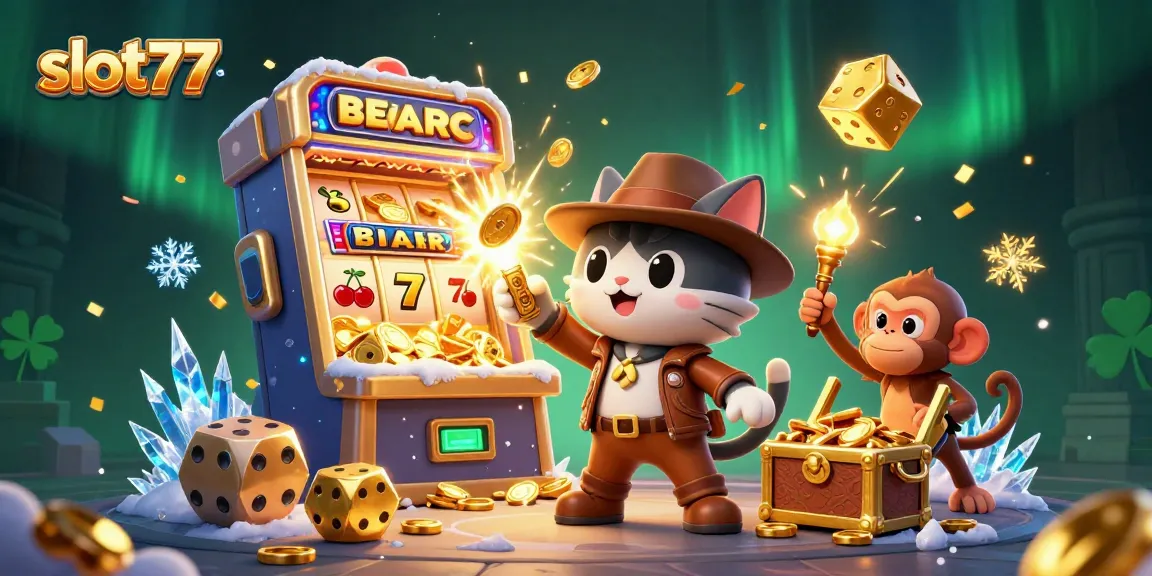 Experience exciting gameplay with slot77 as a cartoon archaeologist cat discovers jackpot treasures.