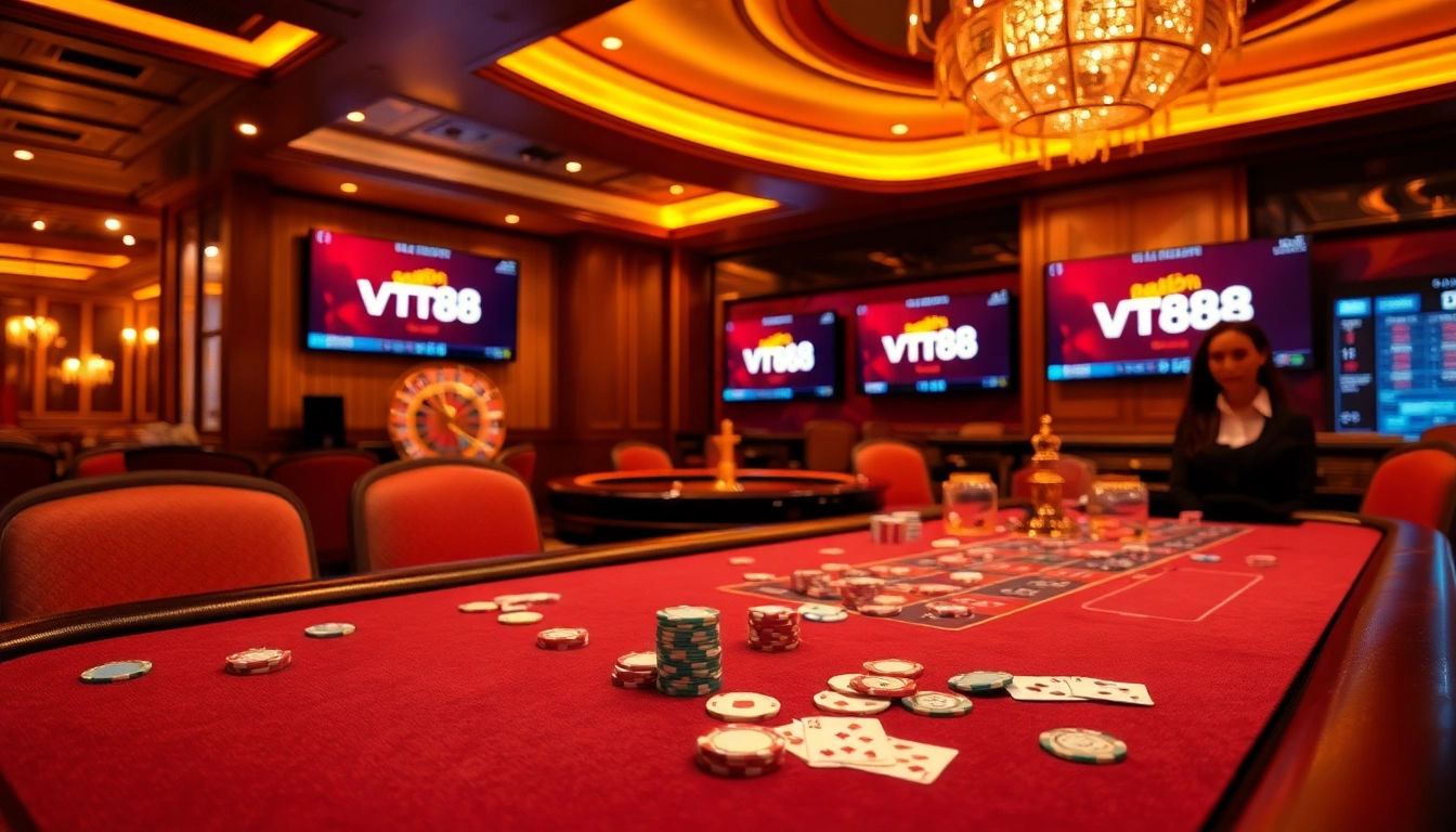 Experience thrilling gameplay at the vt88 poker table with vibrant chips and high stakes.