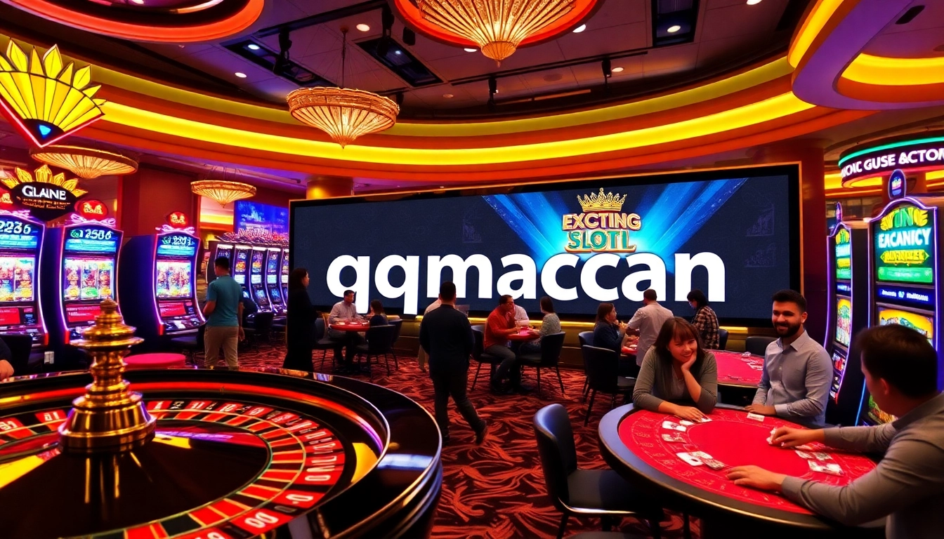 Engaging gamblers at the qqmacan casino with a vibrant atmosphere and exciting slot machines.