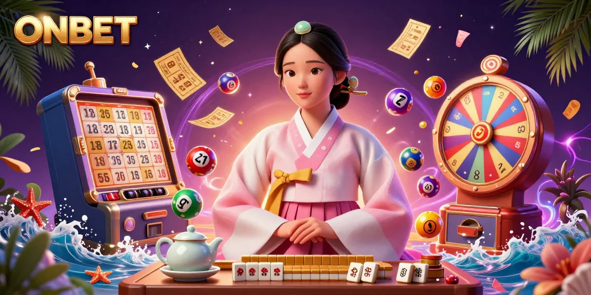 Engage with ONBET's exciting casino scene featuring vibrant lottery elements and a serene Asian woman.