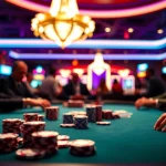 Engaging poker game table showcasing players strategizing during a high-stakes match.