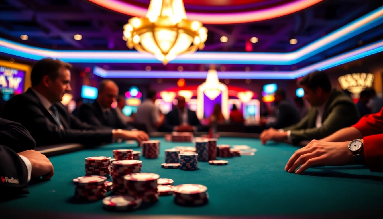 Engaging poker game table showcasing players strategizing during a high-stakes match.