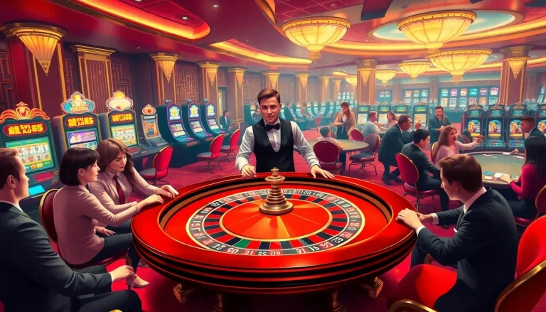 Players experience the excitement of gambling at nhà cái jun88 with a luxurious roulette table and vibrant atmosphere.