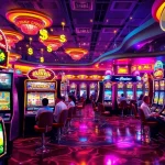 Slot Game yang menarik dengan mesin slot berwarna cerah dan pemain bersemangat.