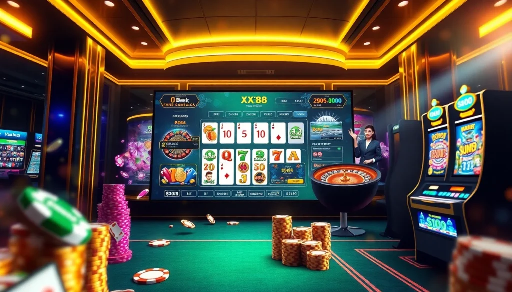 Experience the excitement at XX88.AI with vibrant online gambling visuals featuring casino games.