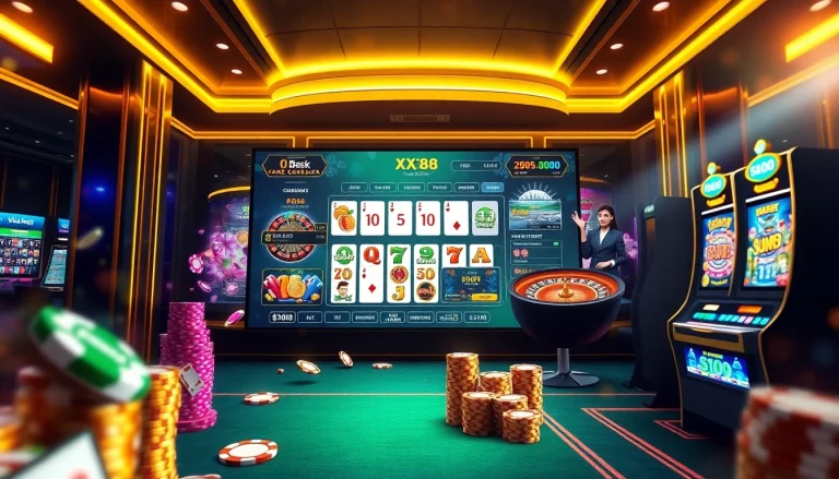 Experience the excitement at XX88.AI with vibrant online gambling visuals featuring casino games.