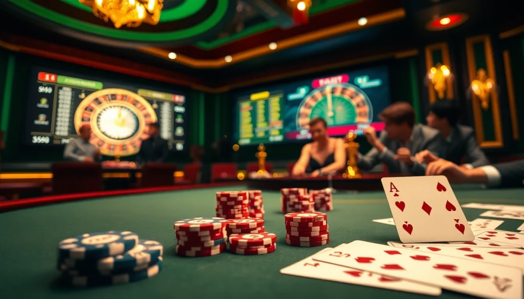 Experience thrilling gaming at THABET with a luxurious poker table and vibrant atmosphere.