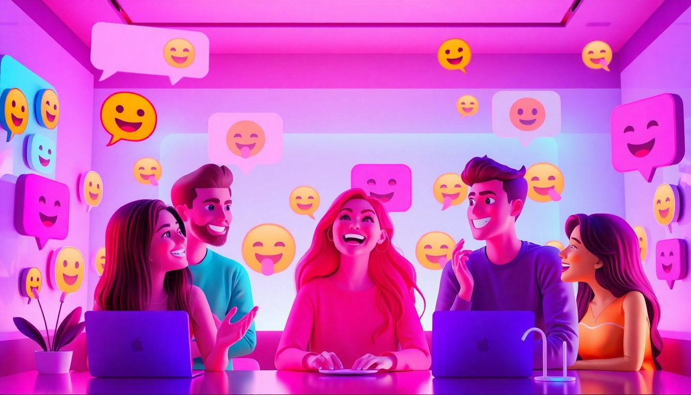 Engaging avatars in a lively free ai sex chat environment, showcasing vibrant interactions and playful emojis