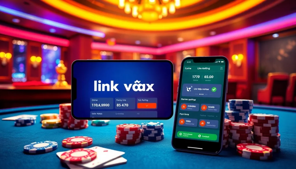 Experience the thrill of the casino with vibrant games at VMAX, featuring 'link vào vmax' on display.
