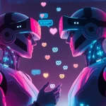 Engaging scene of AI chatbots communicating in a futuristic environment, emphasizing sex AI chat.