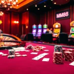 Gamblers enjoying the MM88 HOW platform with vibrant poker chips and roulette excitement.