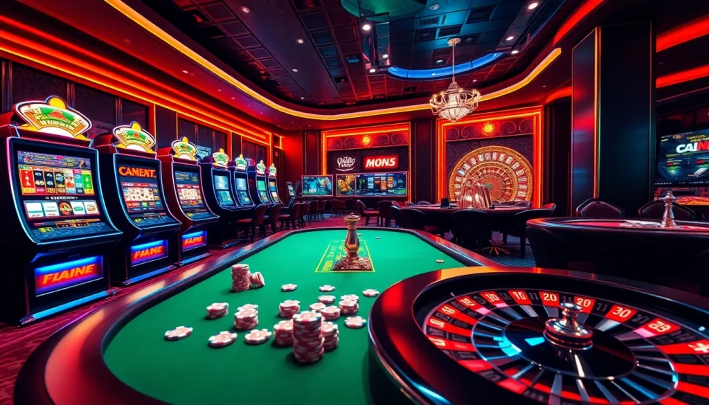 Experience the excitement of win55 online with engaging gambling visuals featuring slot machines and poker tables.