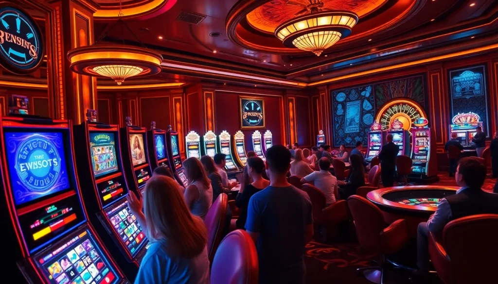 Engaging players enjoying thrilling 온라인슬롯 games in a luxurious casino atmosphere.