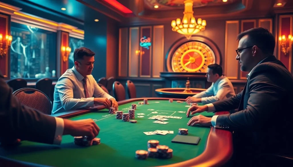 Experience high-stakes poker excitement at go8.com, showcasing intense gameplay and vibrant casino elements.