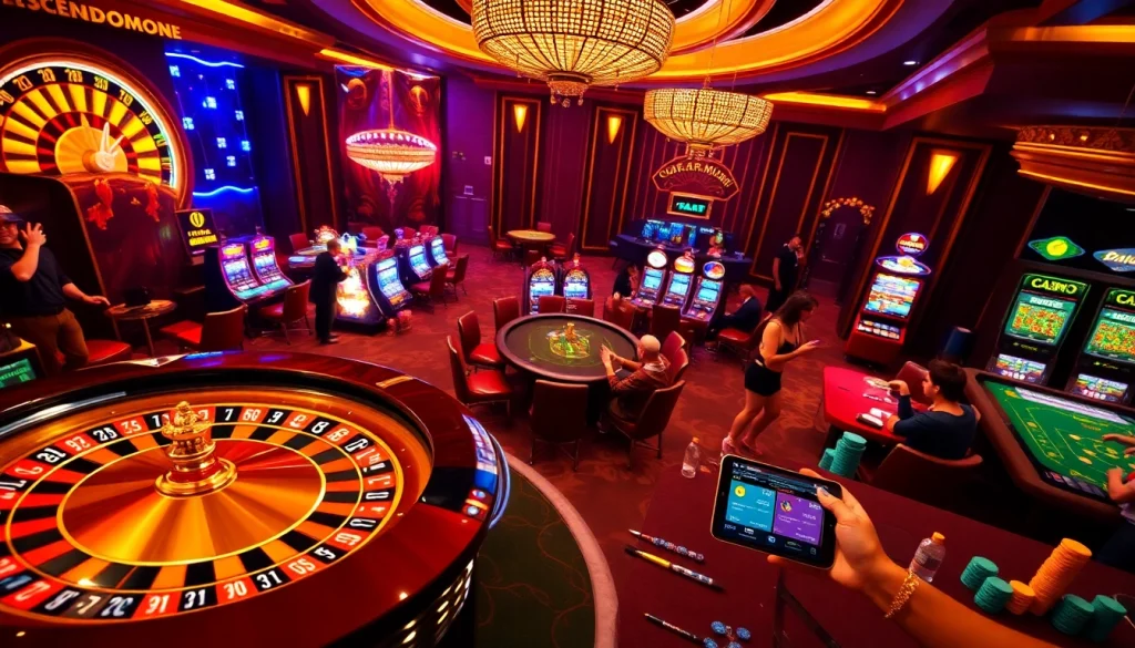 Players strategizing at poker tables while enjoying the vibrant 789f link casino atmosphere.