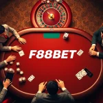 Experience excitement at the F88BET poker table with players and chips in action.