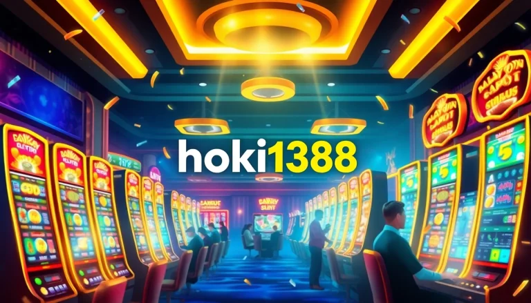 Exciting scene of online gaming at hoki138 with vibrant slot machines and engaged players.