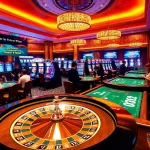 Players enjoying a vibrant casino experience at AE3888 with lively gaming tables and a roulette wheel.