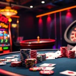 Experience the excitement of PGSLOT with vibrant graphics and thrilling casino games at a high-stakes poker table.