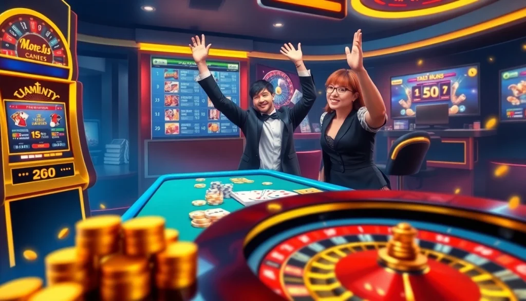 Winning moment at https://xx88.promo/ featuring a player celebrating over a luxury casino scene.