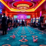 Experience the thrill of QQMacan's slot machines in a luxurious casino setting, showcasing vibrant gameplay.