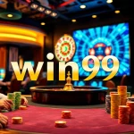 Experience the excitement of win.99 with vibrant casino visuals of poker and roulette.
