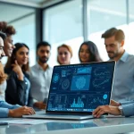 Engaging collaboration at an AI integration service provider office showcasing teamwork and technology.