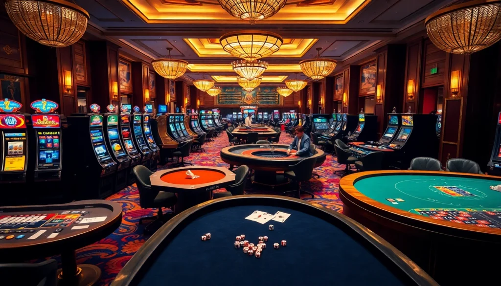 Exciting casino scene featuring poker tables and slot machines, inspired by https://ecogreenbuilders.in/contact/