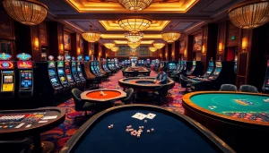 Exciting casino scene featuring poker tables and slot machines, inspired by https://ecogreenbuilders.in/contact/