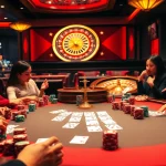Exciting gambling action at Nhà cái BL555 poker table with vibrant chips and cards.