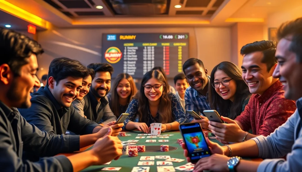 Players enjoying Rummy 91 online, showcasing excitement and competition in a vibrant digital environment.
