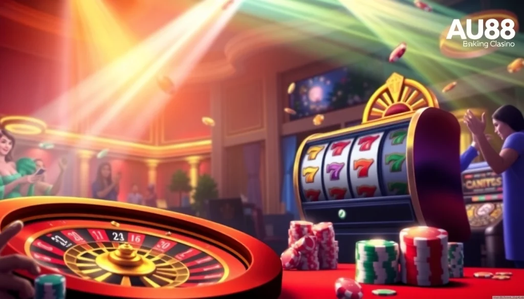 Experience thrilling gaming with AU88 Khuyến Mãi Nạp Đầu 8888k showcased in a luxurious casino setting.