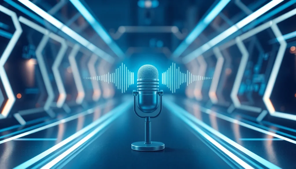 Generate AI Voice smoothly with a professional vocal interface showcasing futuristic elements.