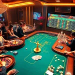 BJ388 online casino showcasing vibrant gaming action with roulette wheels and poker chips