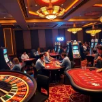 Play thrilling games at MK8's vibrant casino tables and slot machines, capturing the excitement of luxury gambling.