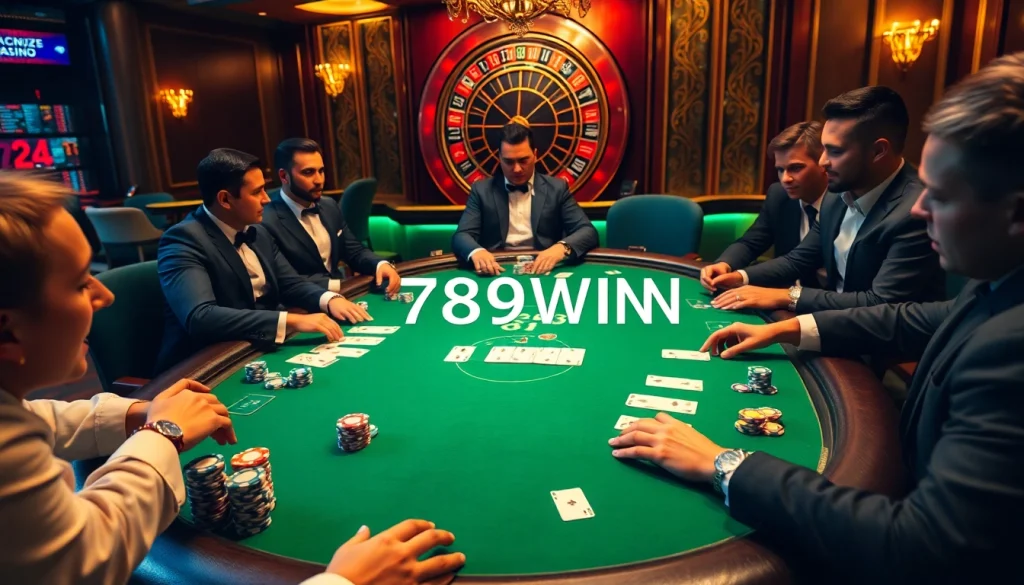 Exciting casino action with players at a poker table showcasing the thrill of 789WIN betting.