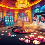 Engaging casino scene featuring roulette, slot machines, and lively gamers at betbdt.art.