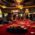SLOT99 engaging online casino scene with vibrant slot machines and players enjoying the game.