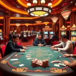 B52 Club gaming area featuring an exciting poker table and vibrant slot machines.