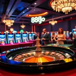 Escena de casino emocionante que muestra una vibrante jugabilidad de ruleta en 888jogo.